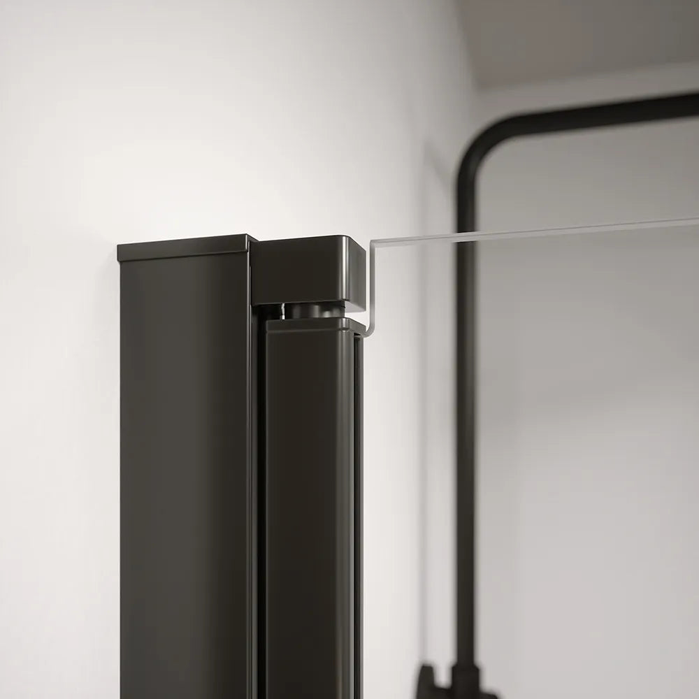 Box doccia angolare 90x90cm doppio battente profili nero opaco e vetro da 8mm trasparente h195 | Fiji