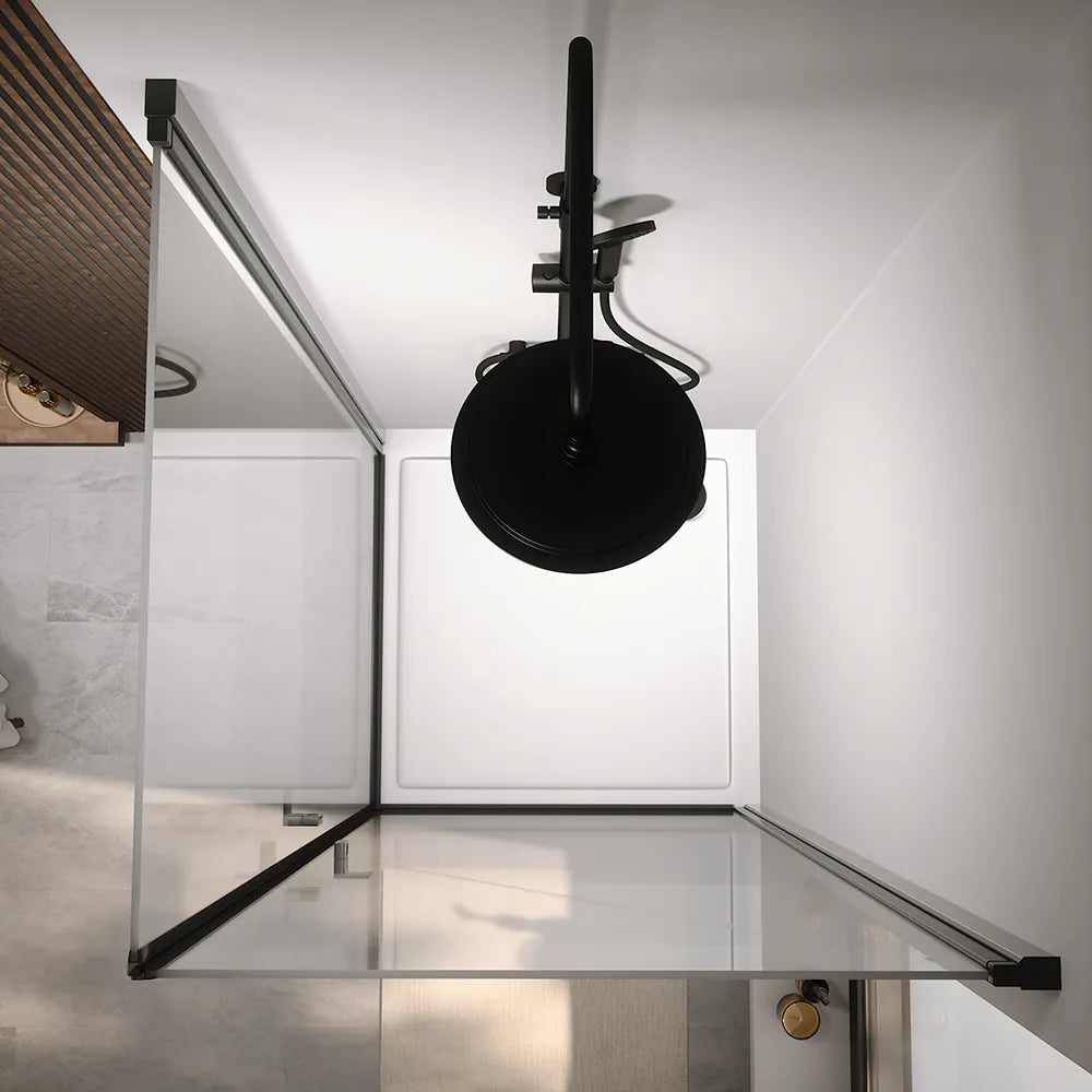 Box doccia angolare 70x80cm doppio battente profili nero opaco e vetro da 8mm trasparente h195 | Fiji
