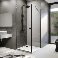 Box doccia 70x70 cm con apertura a battente e parete fissa, profili nero opaco e vetro da 8mm trasparente h195 | Fiji 