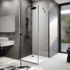 Box doccia 70x70 cm con apertura a battente e parete fissa, profili nero opaco e vetro da 8mm trasparente h195 | Fiji 