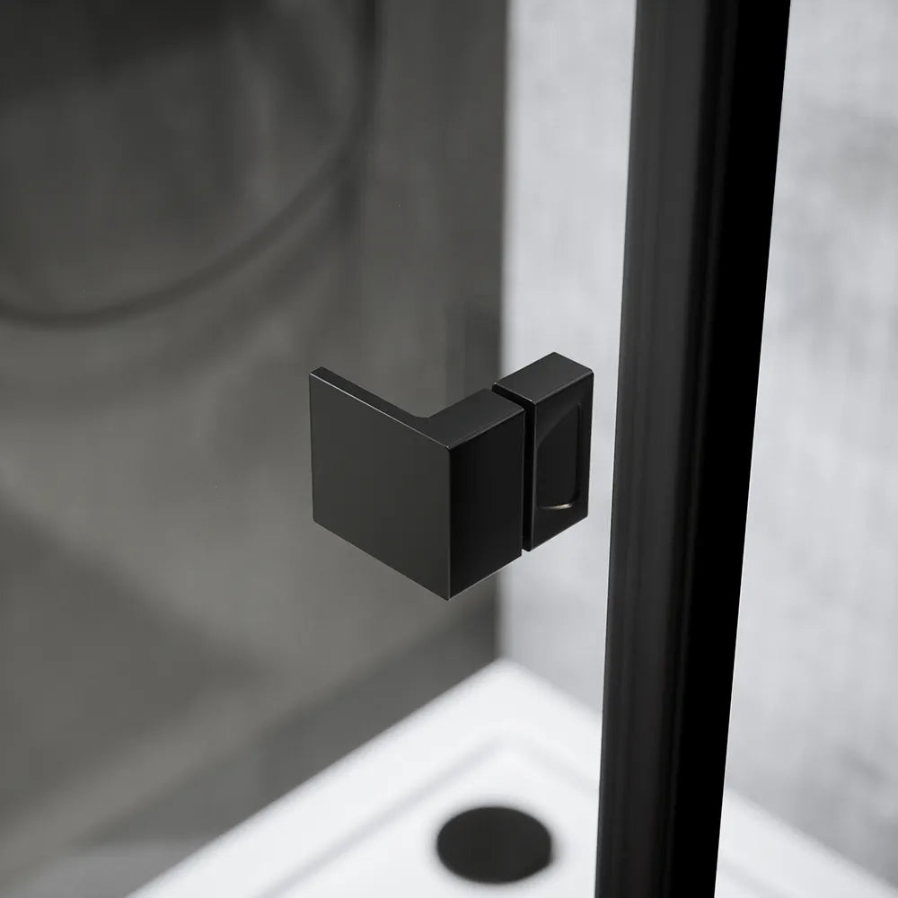 Box doccia 70x70 cm con apertura a battente e parete fissa, profili nero opaco e vetro da 8mm trasparente h195 | Fiji 