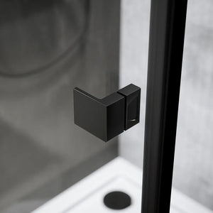 Box doccia 70x70 cm con apertura a battente e parete fissa, profili nero opaco e vetro da 8mm trasparente h195 | Fiji 