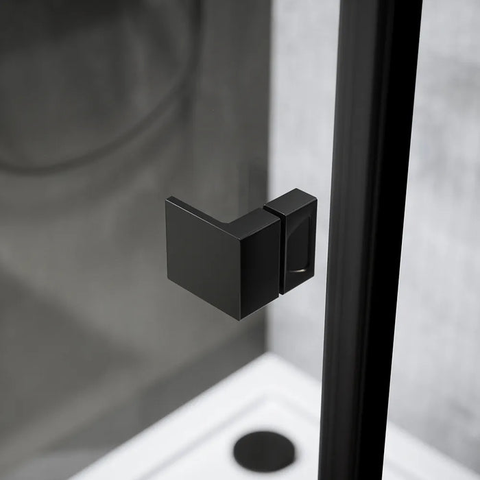 Box doccia 70x70 cm con apertura a battente e parete fissa, profili nero opaco e vetro da 8mm trasparente h195 | Fiji 