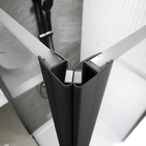 Box doccia 80x90 cm con apertura a battente e parete fissa, profili nero opaco e vetro da 8mm trasparente h195 | Fiji 