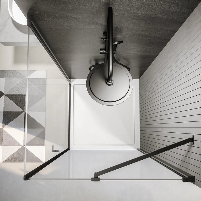 Box doccia 80x90 cm con apertura a battente e parete fissa, profili nero opaco e vetro da 8mm trasparente h195 | Fiji 