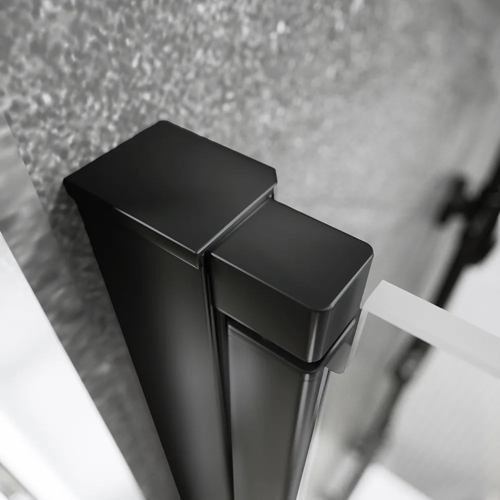 Box doccia 70x70 cm con apertura a battente e parete fissa, profili nero opaco e vetro da 8mm trasparente h195 | Fiji 