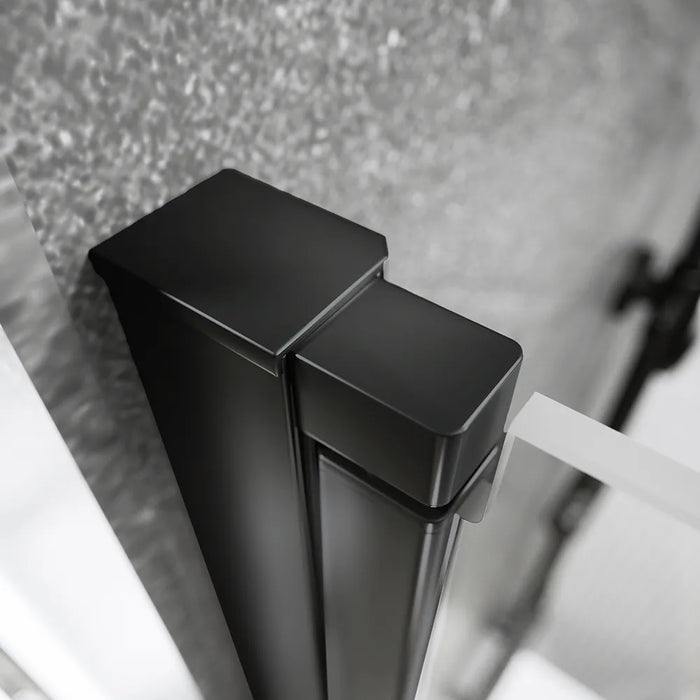 Box doccia 80x90 cm con apertura a battente e parete fissa, profili nero opaco e vetro da 8mm trasparente h195 | Fiji 