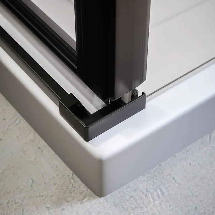 Box doccia 70x70 cm con apertura a battente e parete fissa, profili nero opaco e vetro da 8mm trasparente h195 | Fiji 