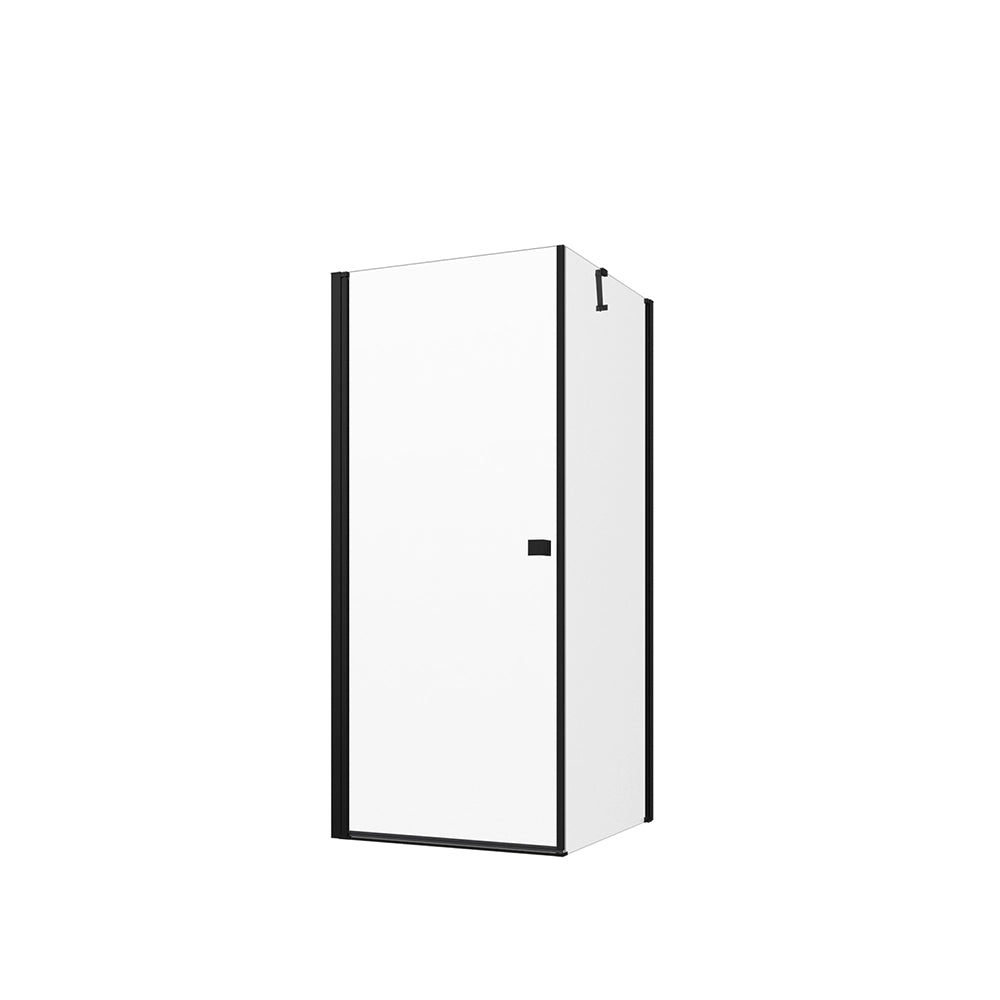 Box doccia 90x90 cm con apertura a battente e parete fissa, profili nero opaco e vetro da 8mm trasparente h195 | Fiji 