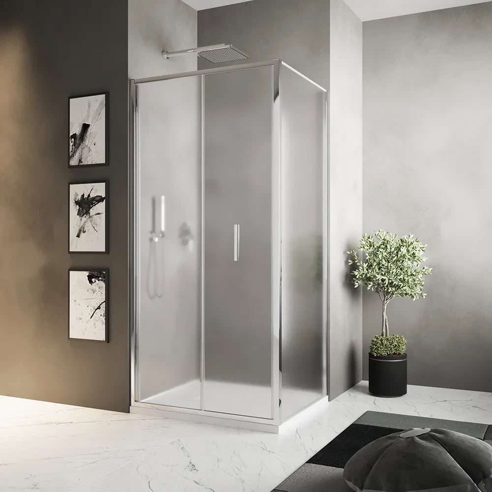 Box doccia slim 90x90cm con porta a libro e parete fissa profili cromati e vetro 6mm opaco h190| Portofino