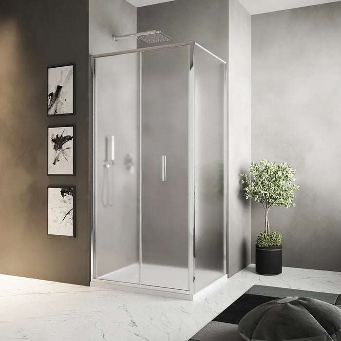 Box doccia slim 70x75cm con porta a libro e parete fissa profili cromati e vetro 6mm opaco h190| Portofino