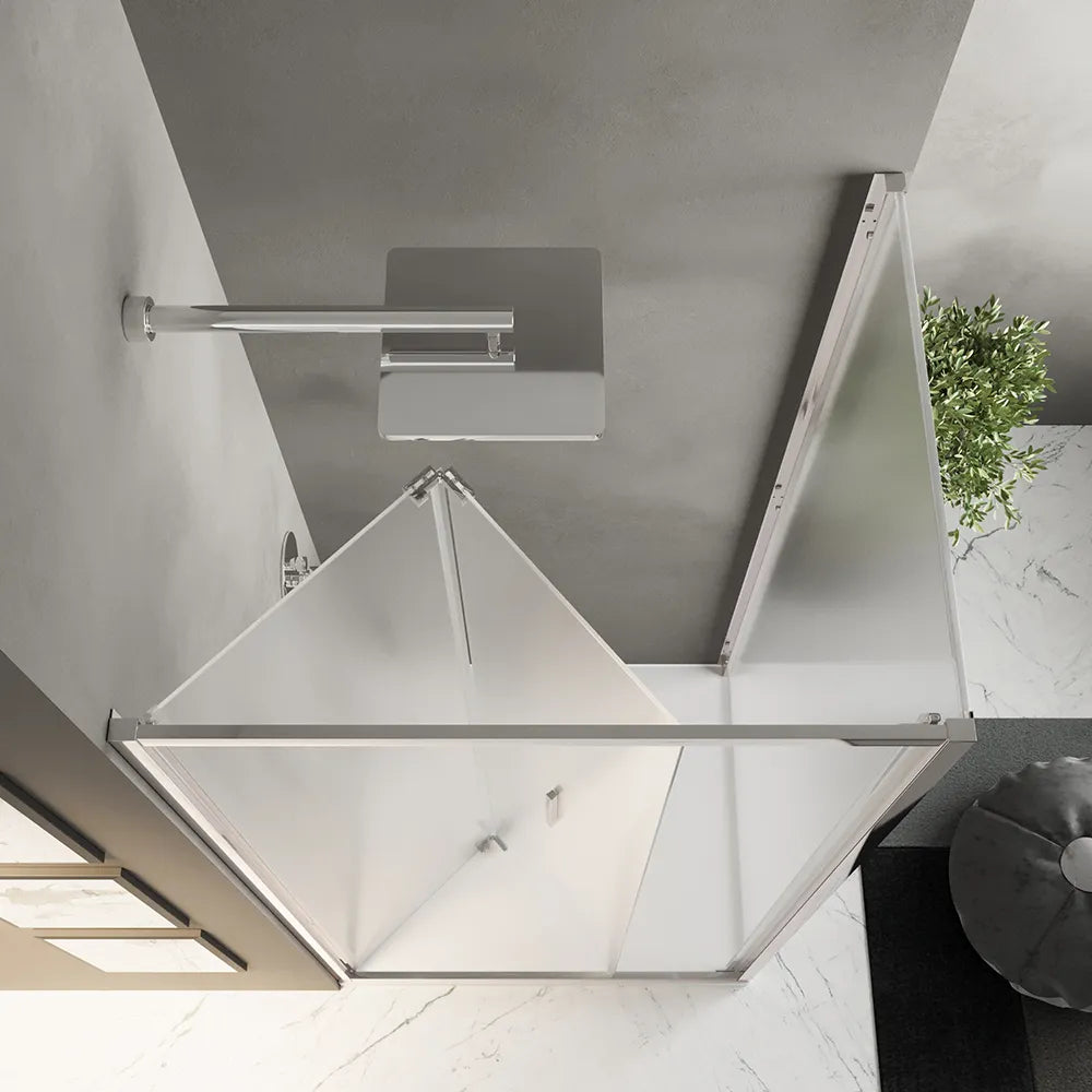 Box doccia slim 90x90cm con porta a libro e parete fissa profili cromati e vetro 6mm opaco h190| Portofino