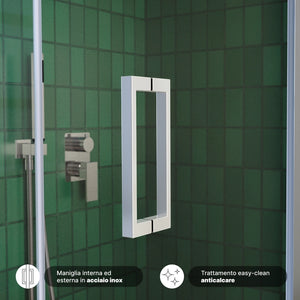 Box doccia 100x100cm con apertura a libro vetro 6mm trasparente h195 cm | Aruba