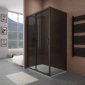 Box doccia 100x90 cm scorrevole vetro 6mm fumè profili nero opaco h185 | Tonga