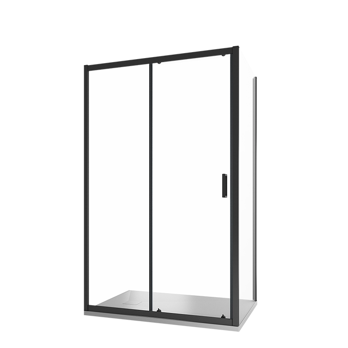 Box doccia 150x90 cm scorrevole vetro 6mm trasparente profili nero opaco h185 | Tonga