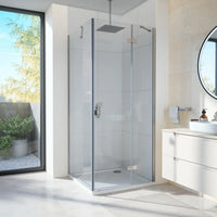 Box doccia 120x70 cm con apertura a battente lato destro con cerniere e parete fissa, profili cromati e vetro 8mm trasparente h195 | Fiji 