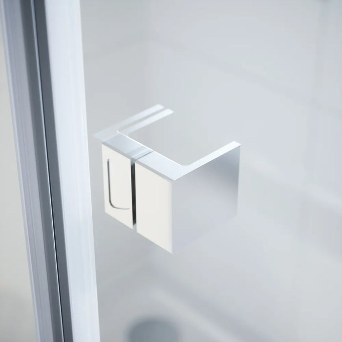 Box doccia 110x90 cm con apertura a battente lato destro con cerniere e parete fissa, profili cromati e vetro 8mm trasparente h195 | Fiji 