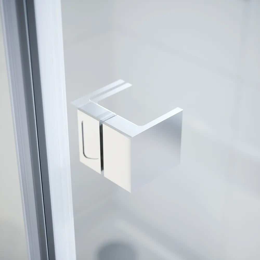 Box doccia 90x80 cm con apertura a battente lato destro con cerniere e parete fissa, profili cromati e vetro 8mm trasparente h195 | Fiji 