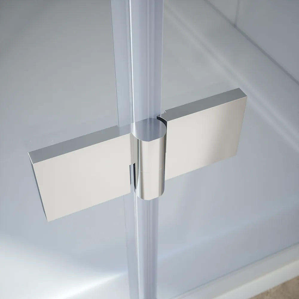 Box doccia 70x70 cm con apertura a battente lato destro con cerniere e parete fissa, profili cromati e vetro 8mm trasparente h195 | Fiji 