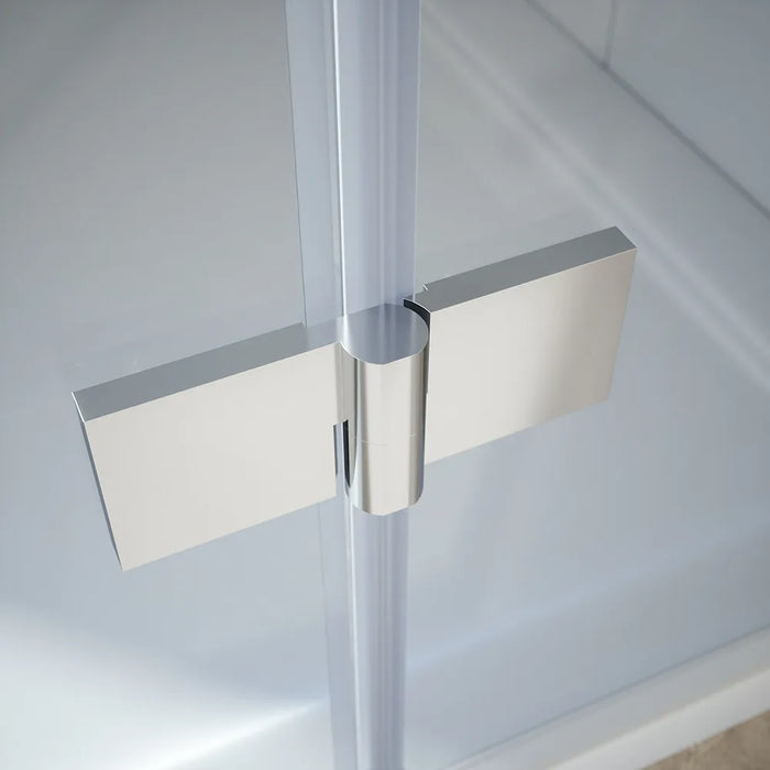 Box doccia 100x90 cm con apertura a battente lato destro con cerniere e parete fissa, profili cromati e vetro 8mm trasparente h195 | Fiji 