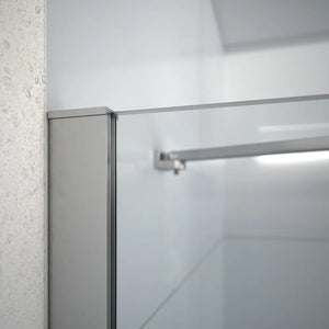 Box doccia 90x80 cm con apertura a battente lato destro con cerniere e parete fissa, profili cromati e vetro 8mm trasparente h195 | Fiji 