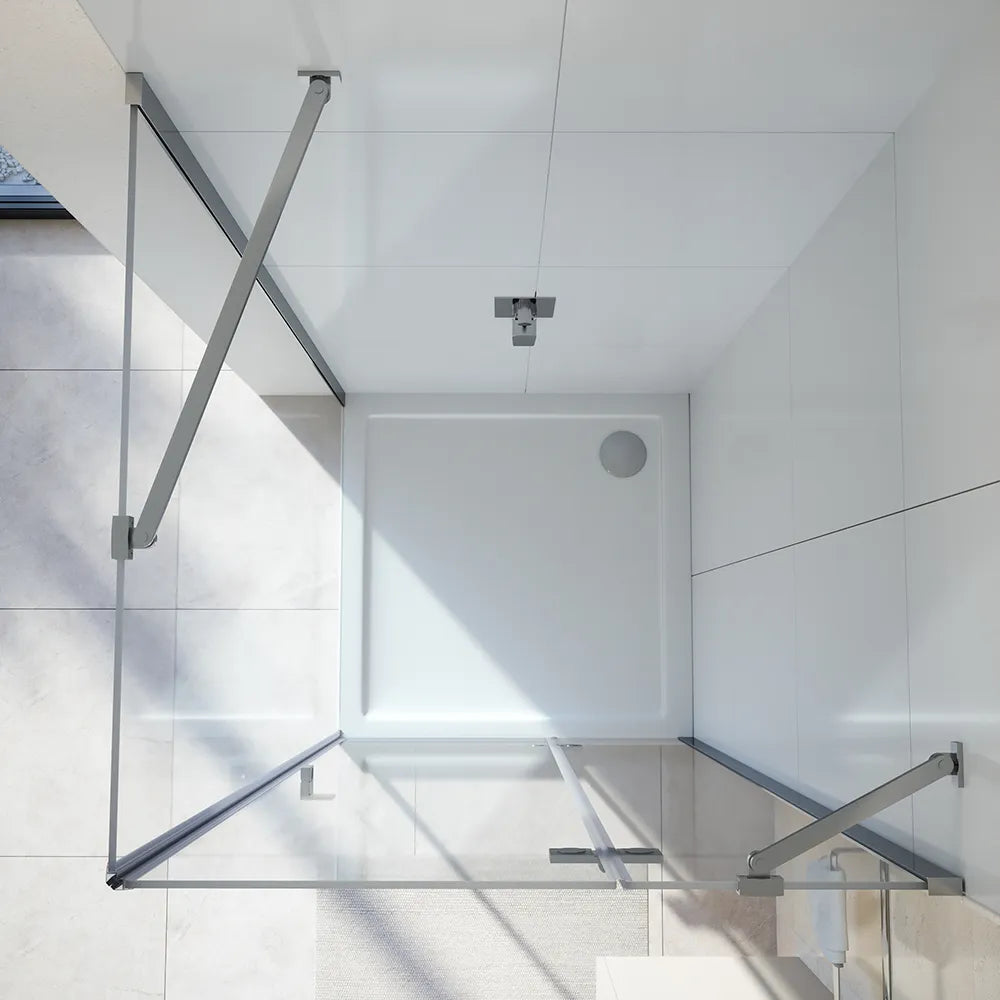 Box doccia 120x70 cm con apertura a battente lato destro con cerniere e parete fissa, profili cromati e vetro 8mm trasparente h195 | Fiji 