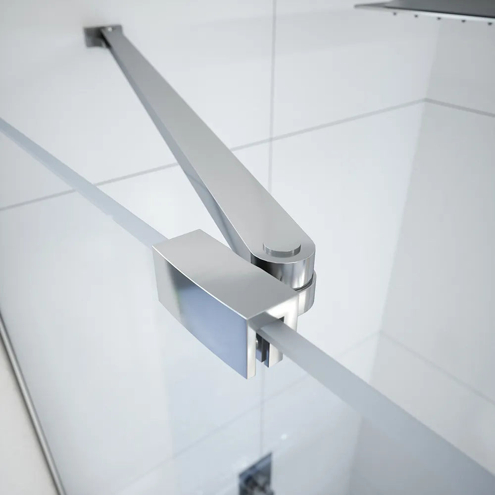 Box doccia 90x90 cm con apertura a battente lato destro con cerniere e parete fissa, profili cromati e vetro 8mm trasparente h195 | Fiji 