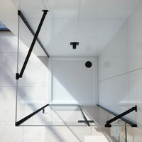 Box doccia 80x70 cm con apertura a battente lato destro con cerniere e parete fissa, profili nero opaco e vetro 8mm trasparente h195 | Fiji 