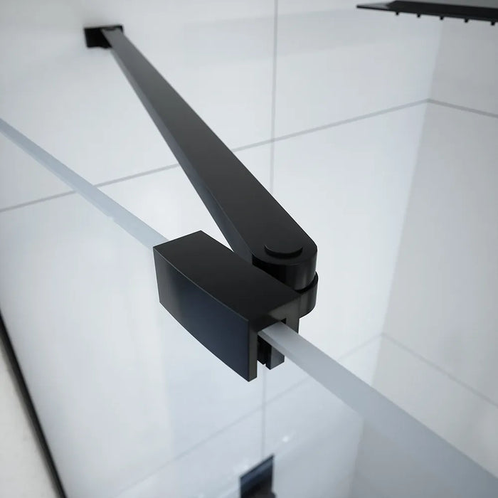 Box doccia 80x70 cm con apertura a battente lato destro con cerniere e parete fissa, profili nero opaco e vetro 8mm trasparente h195 | Fiji 