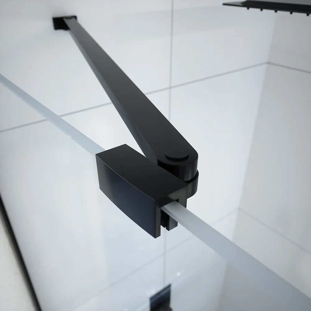 Box doccia 120x70 cm con apertura a battente lato destro con cerniere e parete fissa, profili nero opaco e vetro 8mm trasparente h195 | Fiji 