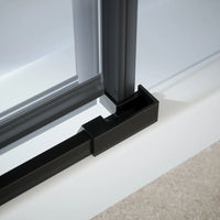 Box doccia 80x70 cm con apertura a battente lato destro con cerniere e parete fissa, profili nero opaco e vetro 8mm trasparente h195 | Fiji 