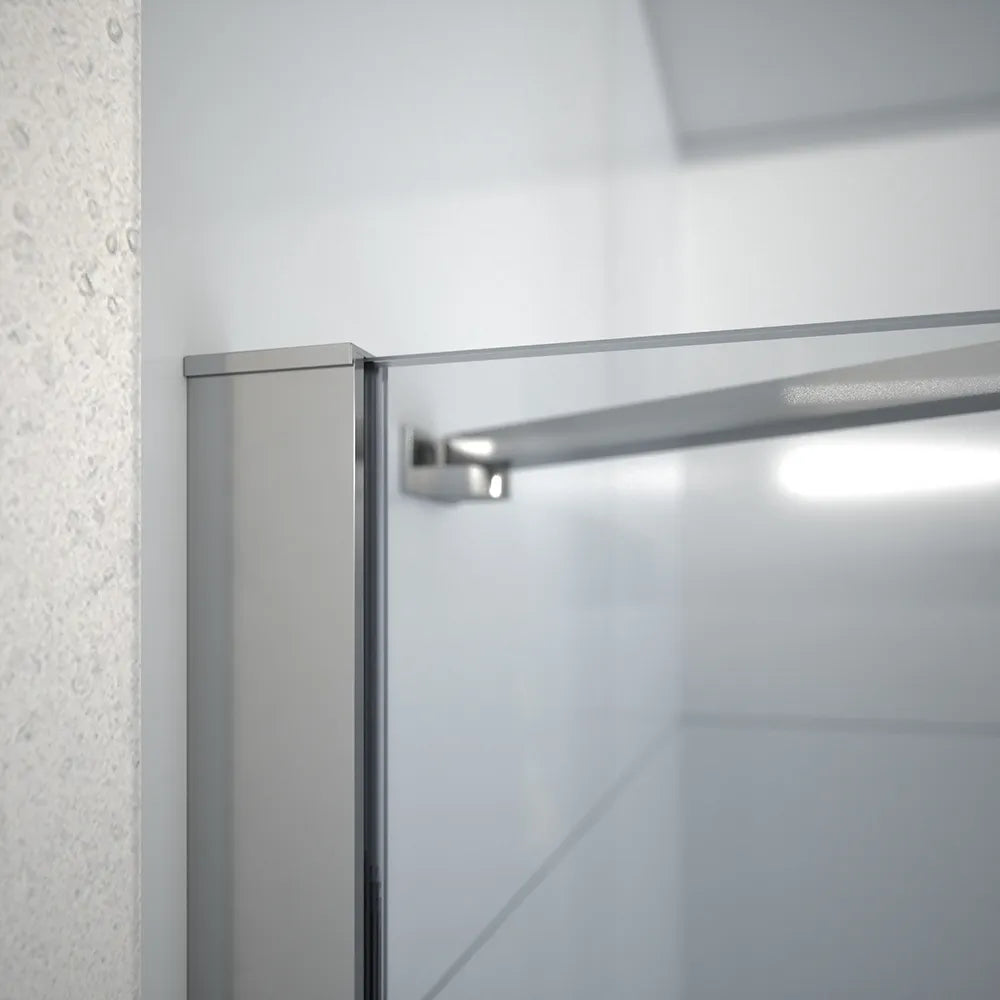 Box doccia 80x90 cm con apertura a battente lato sinistro con cerniere e parete fissa, profili cromati e vetro 8mm trasparente h195 | Fiji 