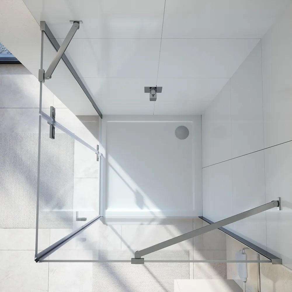 Box doccia 110x90 cm con apertura a battente lato sinistro con cerniere e parete fissa, profili cromati e vetro 8mm trasparente h195 | Fiji 