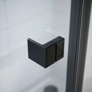 Box doccia 80x70 cm con apertura a battente lato sinistro con cerniere e parete fissa, profili nero opaco e vetro 8mm trasparente h195 | Fiji 