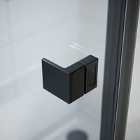 Box doccia 70x70 cm con apertura a battente lato sinistro con cerniere e parete fissa, profili nero opaco e vetro 8mm trasparente h195 | Fiji 