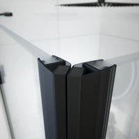 Box doccia 80x70 cm con apertura a battente lato sinistro con cerniere e parete fissa, profili nero opaco e vetro 8mm trasparente h195 | Fiji 