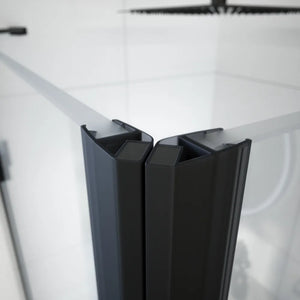 Box doccia 80x70 cm con apertura a battente lato sinistro con cerniere e parete fissa, profili nero opaco e vetro 8mm trasparente h195 | Fiji 