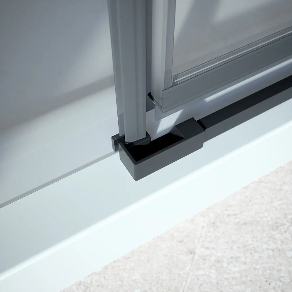 Box doccia 70x70 cm con apertura a battente lato sinistro con cerniere e parete fissa, profili nero opaco e vetro 8mm trasparente h195 | Fiji 