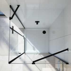 Box doccia 70x70 cm con apertura a battente lato sinistro con cerniere e parete fissa, profili nero opaco e vetro 8mm trasparente h195 | Fiji 