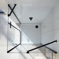 Box doccia 80x70 cm con apertura a battente lato sinistro con cerniere e parete fissa, profili nero opaco e vetro 8mm trasparente h195 | Fiji 