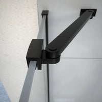 Box doccia 70x70 cm con apertura a battente lato sinistro con cerniere e parete fissa, profili nero opaco e vetro 8mm trasparente h195 | Fiji 