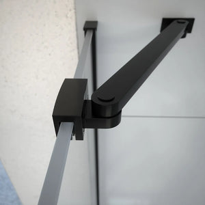 Box doccia 70x90 cm con apertura a battente lato sinistro con cerniere e parete fissa, profili nero opaco e vetro 8mm trasparente h195 | Fiji 