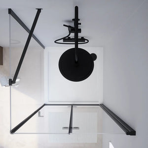 Box doccia 80x70 cm con apertura a libro lato destro e parete fissa, profili nero opaco e vetro 8mm trasparente h195 | Fiji