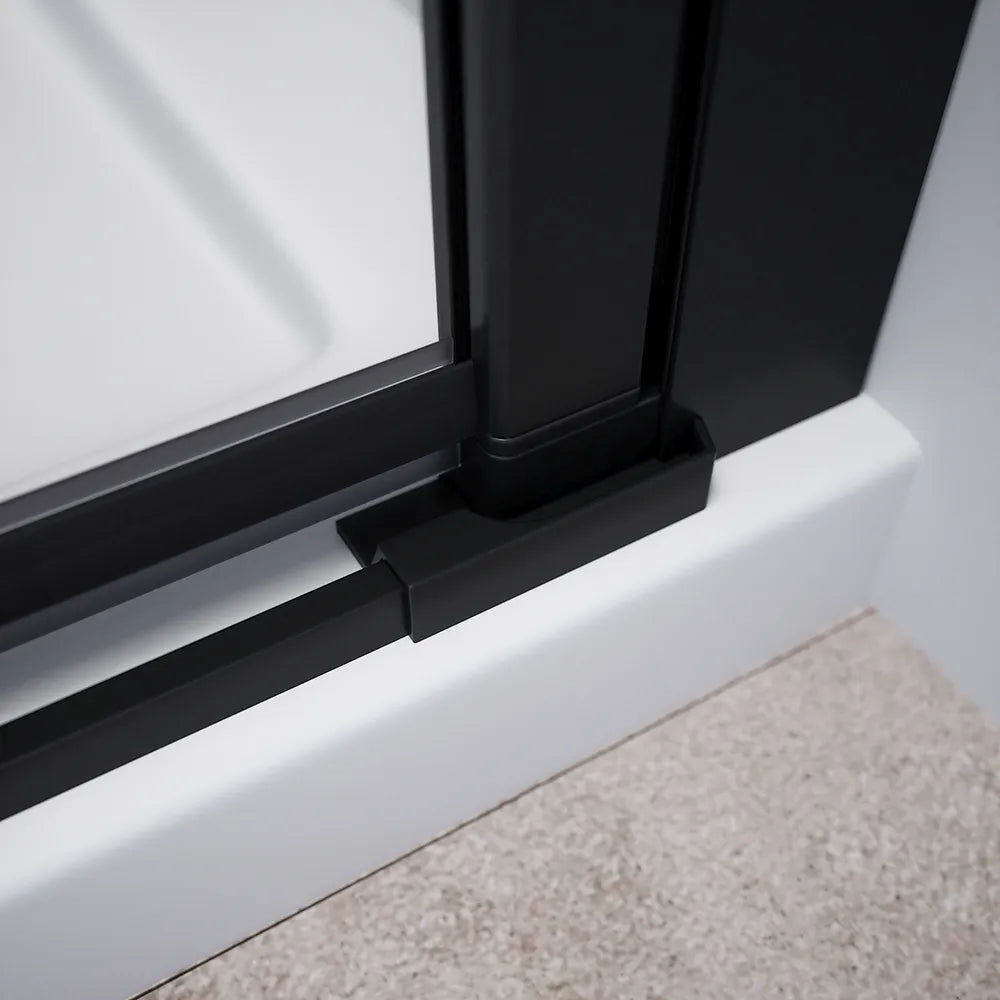 Box doccia 80x70 cm con apertura a libro lato destro e parete fissa, profili nero opaco e vetro 8mm trasparente h195 | Fiji