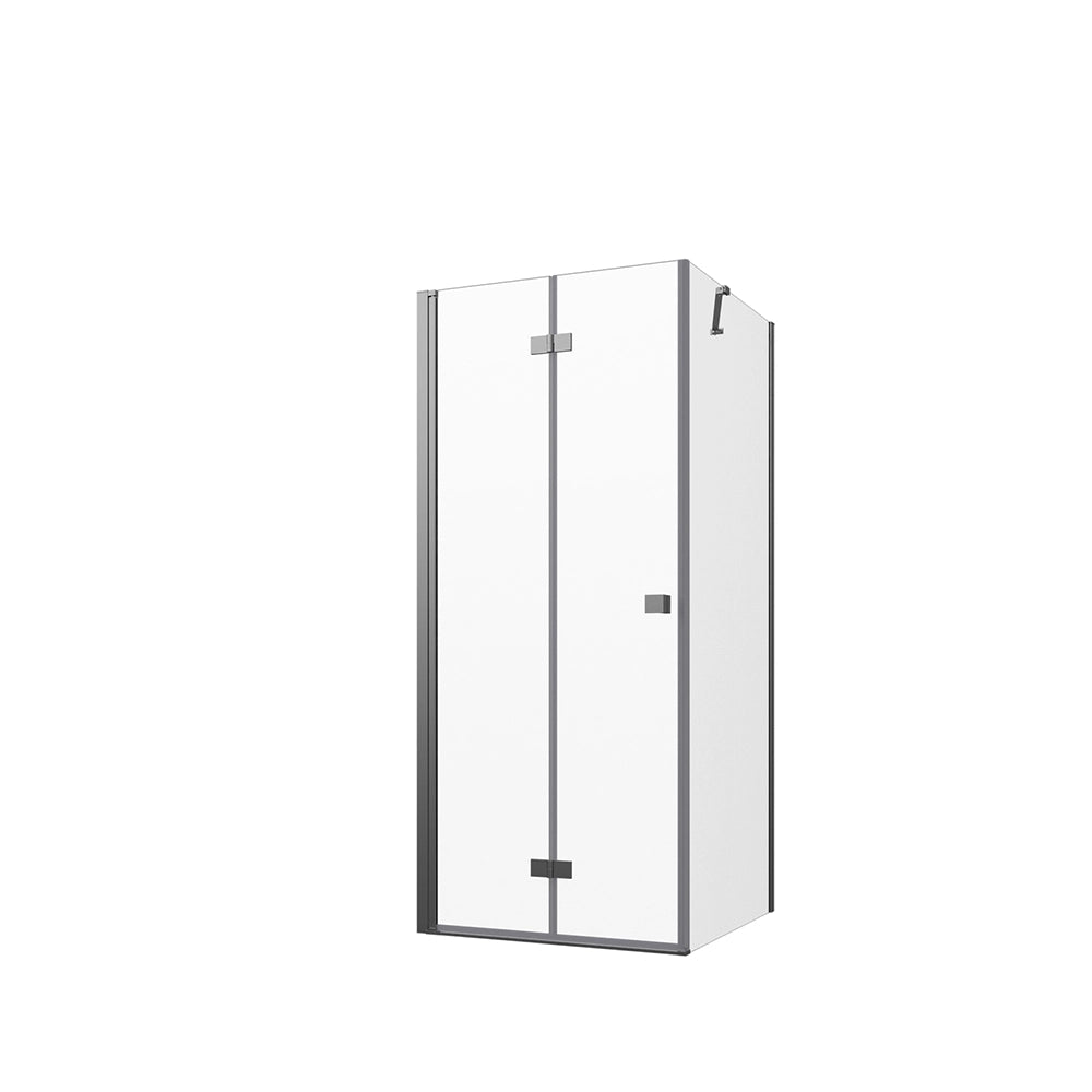 Box doccia 70x70 cm con apertura a libro lato sinistro e parete fissa, profili cromati e vetro 8mm trasparente h195 | Fiji