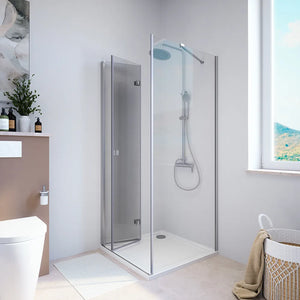 Box doccia 70x70 cm con apertura a libro lato sinistro e parete fissa, profili cromati e vetro 8mm trasparente h195 | Fiji
