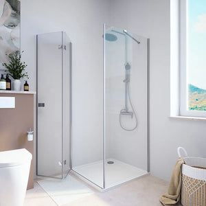 Box doccia 70x70 cm con apertura a libro lato sinistro e parete fissa, profili cromati e vetro 8mm trasparente h195 | Fiji