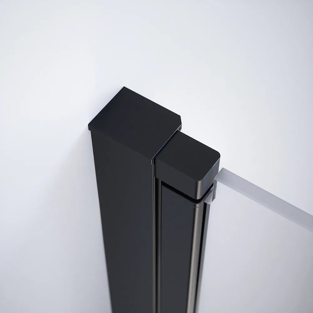 Box doccia 90x70 cm con apertura a libro lato sinistro e parete fissa, profili nero opaco e vetro 8mm trasparente h195 | Fiji 