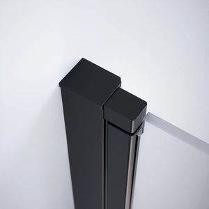 Box doccia 80x70 cm con apertura a libro lato sinistro e parete fissa, profili nero opaco e vetro 8mm trasparente h195 | Fiji