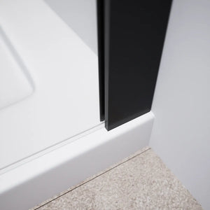 Box doccia 80x70 cm con apertura a libro lato sinistro e parete fissa, profili nero opaco e vetro 8mm trasparente h195 | Fiji